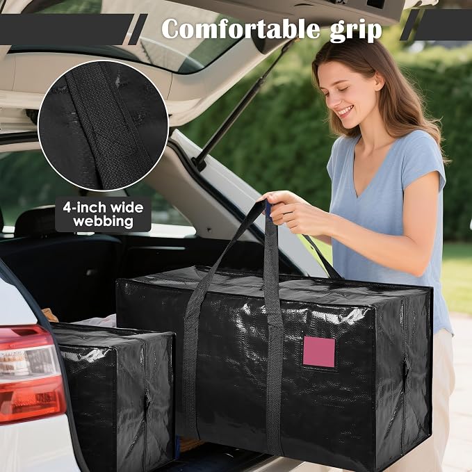 6 Pack Moving Bags with Full-Open Side Zipper, Extra Large 93L Heavy Duty - Image 6