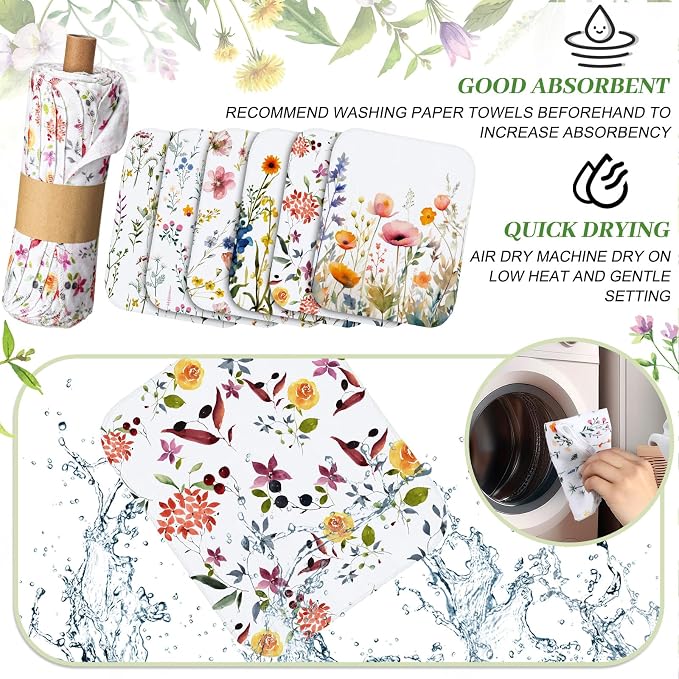 Reusable Kitchen Cloths Cotton Towel, 60 Pack, Wildflowers - Image 5