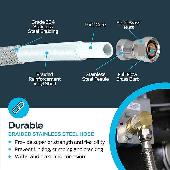 Eastman 6 Ft. Dishwasher Installation Kit, Braided Stainless Steel Supply Line with 3/8 Inch Compression Ends, 41045