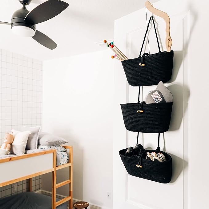 OrganiHaus Over the Door Organizer, Woven Rope Hanging Baskets - Image 2
