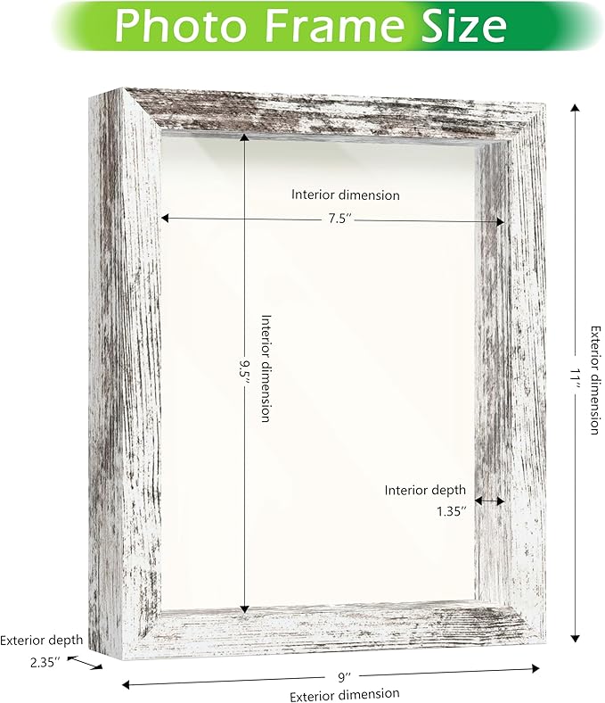 FrameWorks 8x10 Driftwood Wooden Shadow Box Frame – Soft Felt Back, Tempered Glass, and Included Elegant White Ball Push Pins