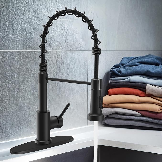 WEWE Pull-Down Kitchen Faucet, 2-Mode Sprayer, Matte Black, High Arc | 17-Inch - Image 8
