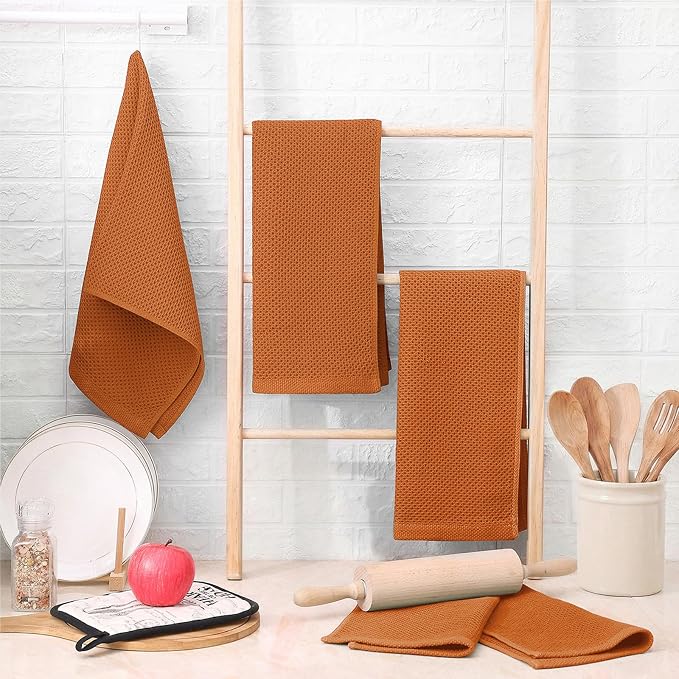Homaxy 100% Cotton Waffle Weave Kitchen Dish Towels 4-Pack, Burnt Orange | 13 x - Image 6