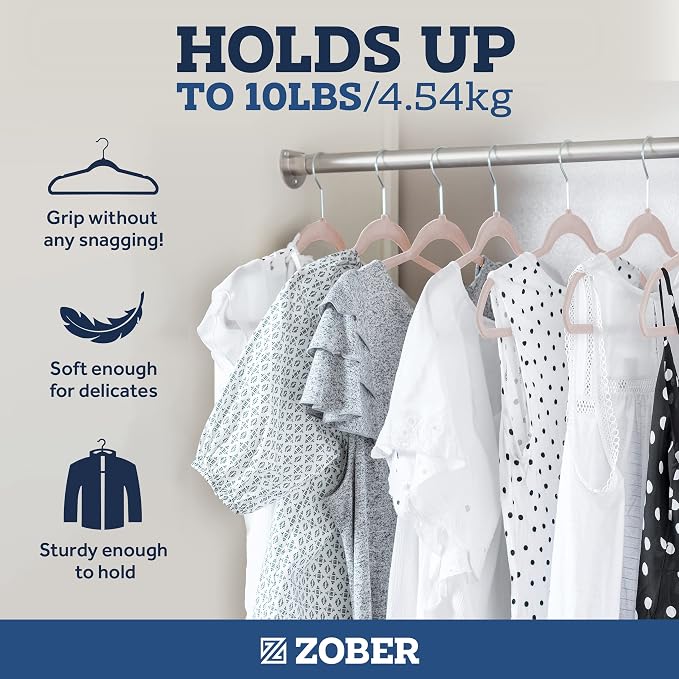 Zober Blush Velvet Hangers 50 Pack, Slim Non Slip Clothes Hangers | Slim velvet - Image 4