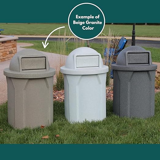 Campus Collection 42 Gallon Circle 100% Recycled Plastic Heavy Duty Indoor or Outdoor Commercial Trash Can with Push Open Dome Lid and Internal Liner | Great for Schools and Businesses - Beige Granite