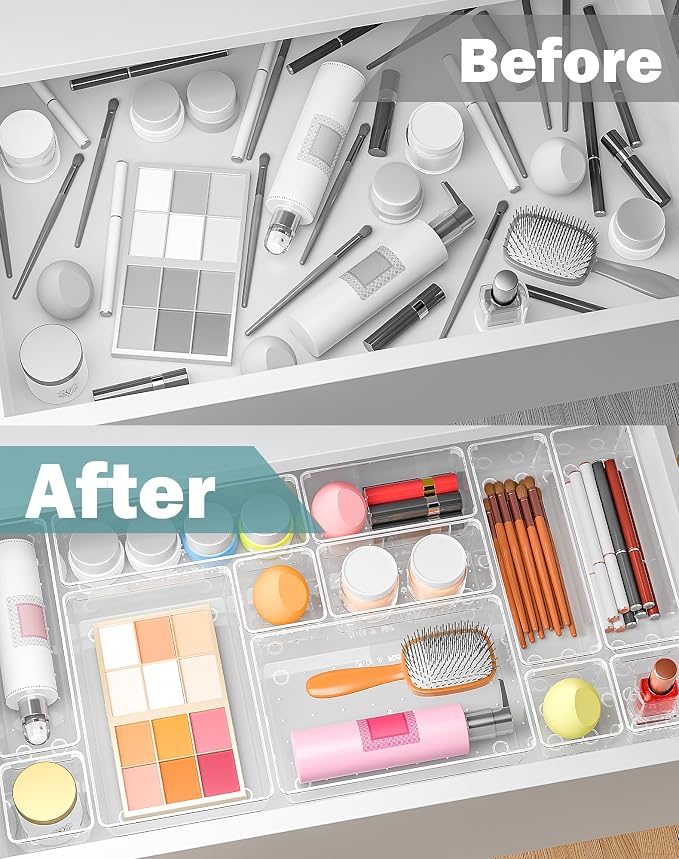 30Pcs Clear Plastic Drawer Organizers Set, 4size makeup drawer organizer trays - Image 4