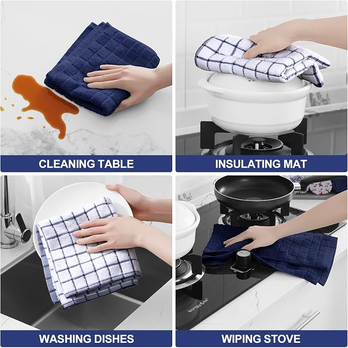 Homaxy Large Premium Cotton Kitchen Towels 16"x 28", 4 Pack, Dusty Blue - Image 4