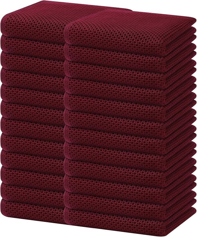 Homaxy 100% Cotton Waffle Weave Kitchen Dish Towels 24-Pack, Burgundy | 13 x 28 by Homaxy