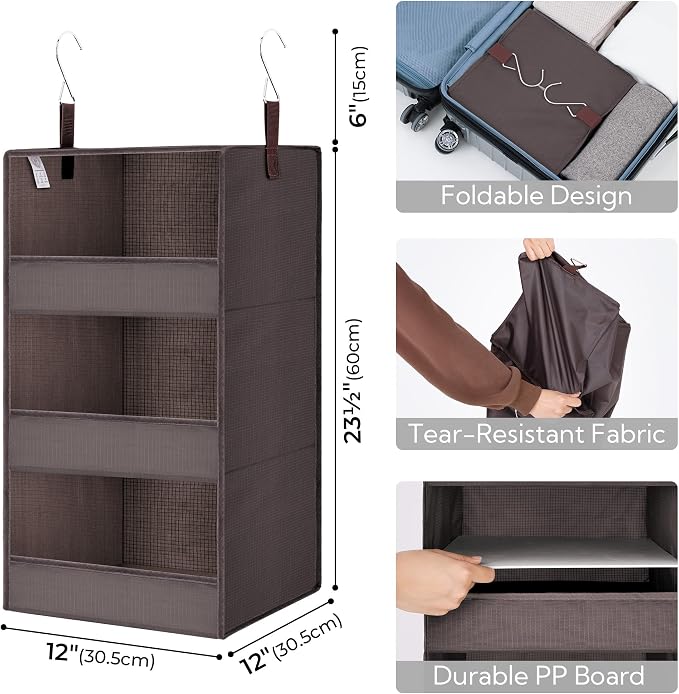 GRANNY SAYS 3-Shelf Hanging Closet Organizer, Foldable Storage, Dark Brown | 33 - Image 3