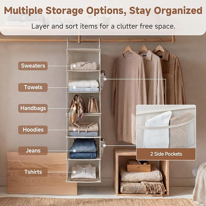 StorageWorks 6-Shelf Closet Organizers, Two 3-Shelf Separable Hanging Shelves - Image 8