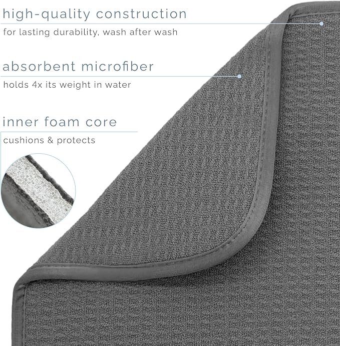 S&T INC. Dish Drying Mat, Charcoal Grey | Absorbent Microfiber, Extra Large - Image 3