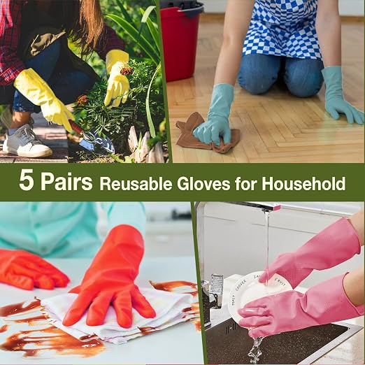 Rubber Cleaning Gloves Dishwashing 5 Pairs Kitchen Gloves Reusable Medium | - Image 4