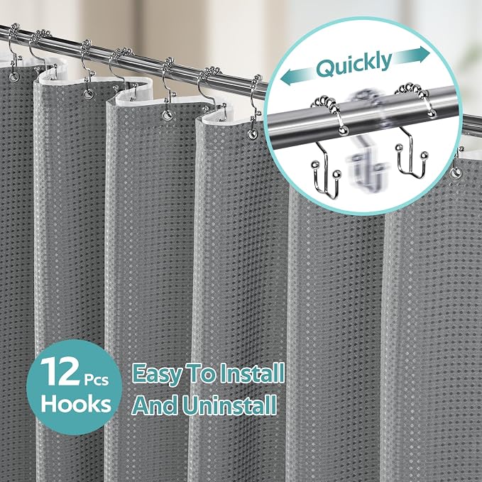 Vipfree 3 in 1 Shower Curtain Set, Waffle Shower Curtain and Liner Set - Image 2