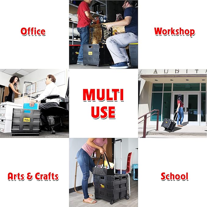 dbest products Quik Cart without Lid Travel Portable Mobile Storage Collapsible Handcart Rolling Utility Heavy Duty, Black