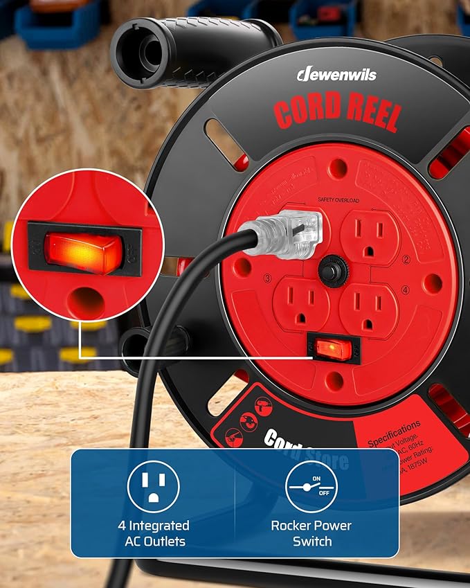 DEWENWILS Extension Cord Storage Reel, Hand Wind Retractable Open Cord Reel | - Image 3