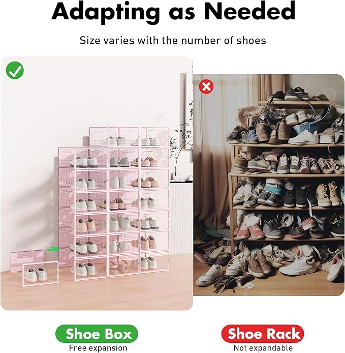 Foluck Shoe Storage Box, 15 Pack Clear Plastic Stackable Organizer - Image 4