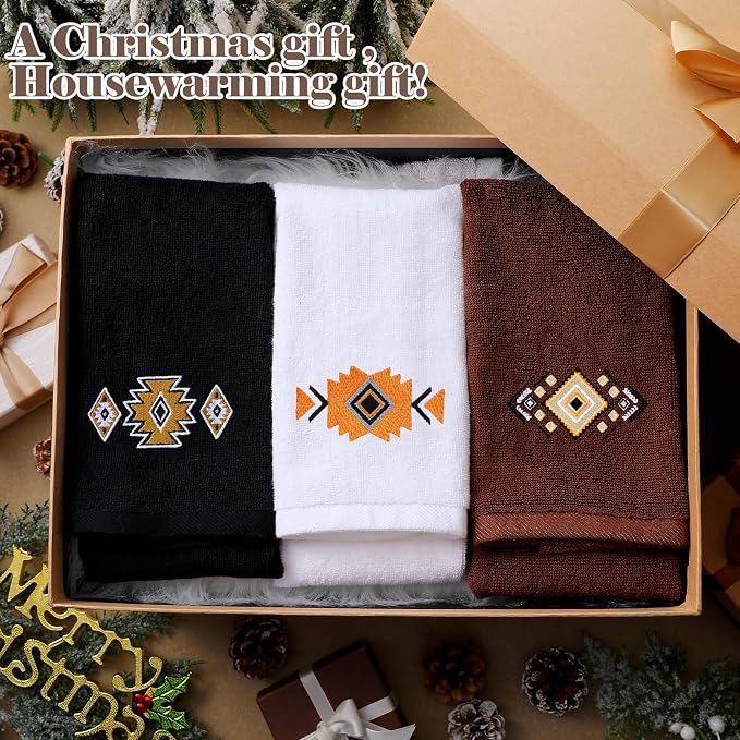 3 Pcs Western Aztec Hand Towels Southwestern Bathroom Decor | Embroidered - Image 6