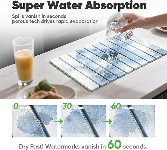 Stone Drying Mat for Kitchen Counter, Quick Diatomaceous Earth Mats for Dishes - Image 5
