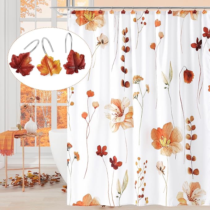Red Plant Leaf Shower Curtain Hooks, Eucalyptus Bathroom Decor, Metal Rustproof - Image 4
