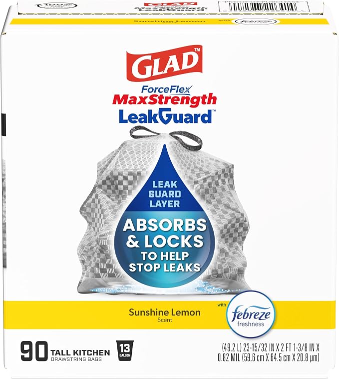 Glad ForceFlex MaxStrength Tall Kitchen Trash Bags, Rip and Leak Resistant by GladTrashFoodStorage