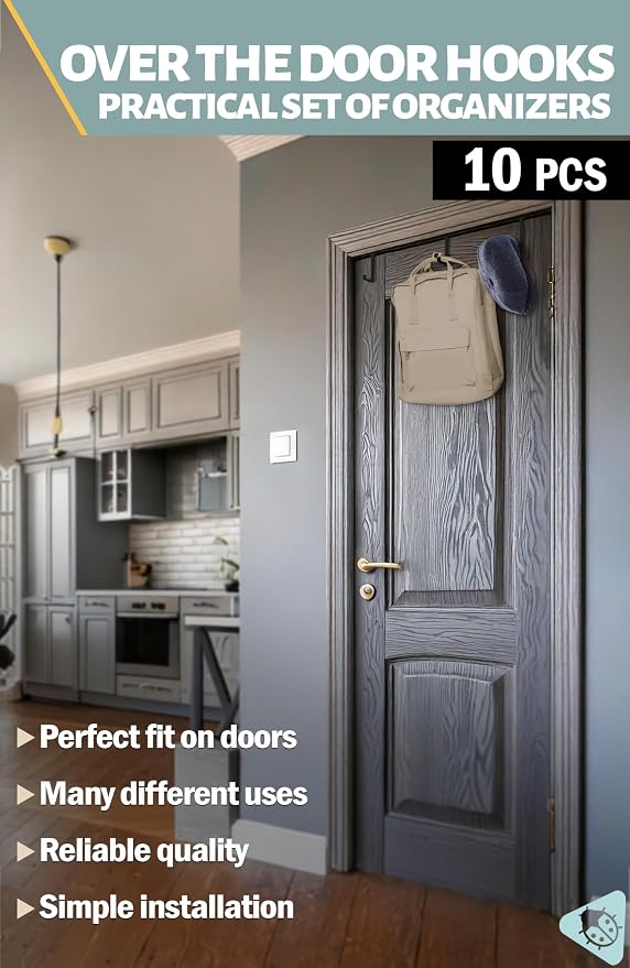 Menz Over the Door Hooks 10 Pack, 2-Sided Fits 1 3/8" & 1 3/4" Door, Bathroom - Image 3