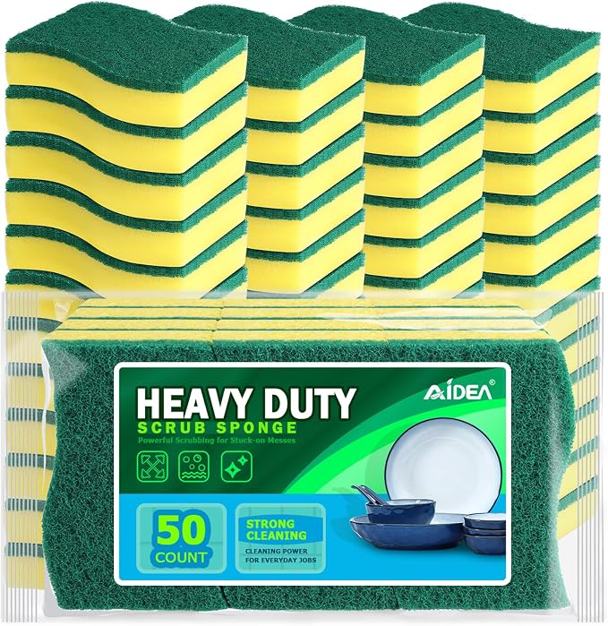 AIDEA Sponges Kitchen, 50-PK Heavy Duty Dish Sponge Kitchen, Scrub Sponges | by AIDEAHOME