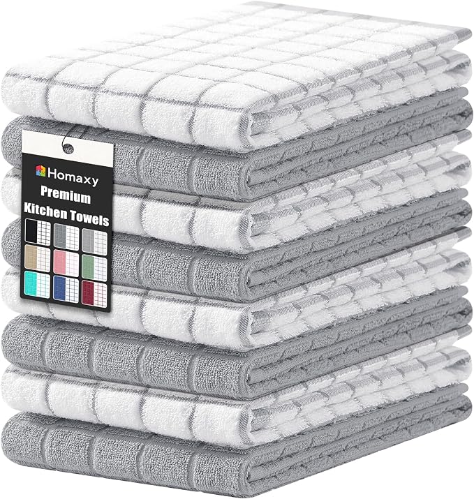 Homaxy Large Premium Cotton Kitchen Towels 16"x 28", 8 Pack, Light Grey by Homaxy