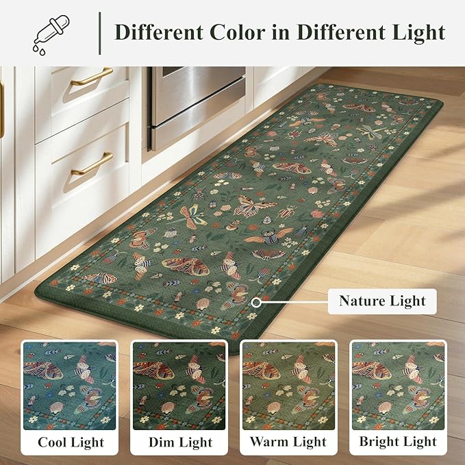 LEEVAN Anti Fatigue Mats for Kitchen Floor Non-Slip, Cushioned Kitchen Mats for Floor 20''x31''+20''x47'', Green Memory Foam Kitchen Mat Set