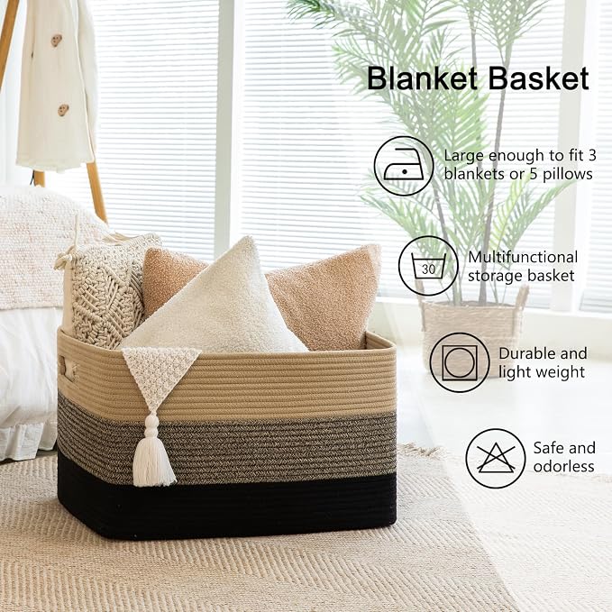 OIAHOMY Blanket Basket Laundry Basket Dog Toy Basket 108L Yellow Black - Image 6