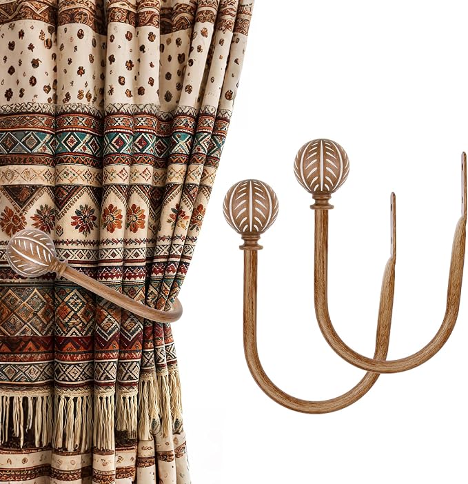 KAMANINA Wood Curtain Holdbacks 2pcs Big | Imitation Wood Grain, Size: 4.7" W x by KAMANINA
