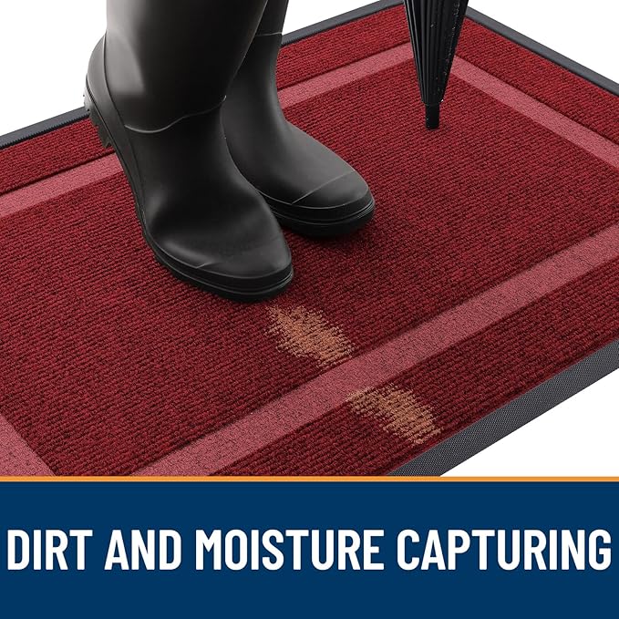 OLANLY Front Door Mat Indoor Outdoor Entrance, Waterproof All-Season, All-Weather Doormat, Sturdy Natural Rubber, Fade Resistant, Low Profile, Easy Clean Patio Porch Entryway Mat, 47x32, Wine Red