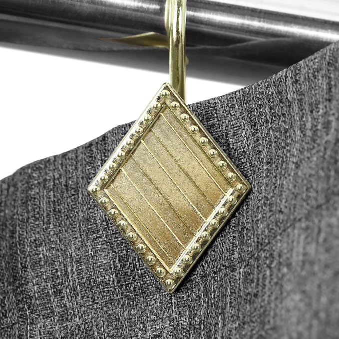 Brass Gold Shower Curtain Hooks: 12PCS Geometric Bathroom Curtain Rings | - Image 5