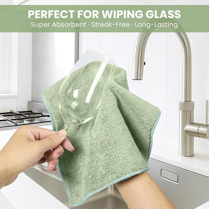 SIFANGKE Microfiber Cleaning Cloth, 12 Pack Green Cleaning Rags - Image 4