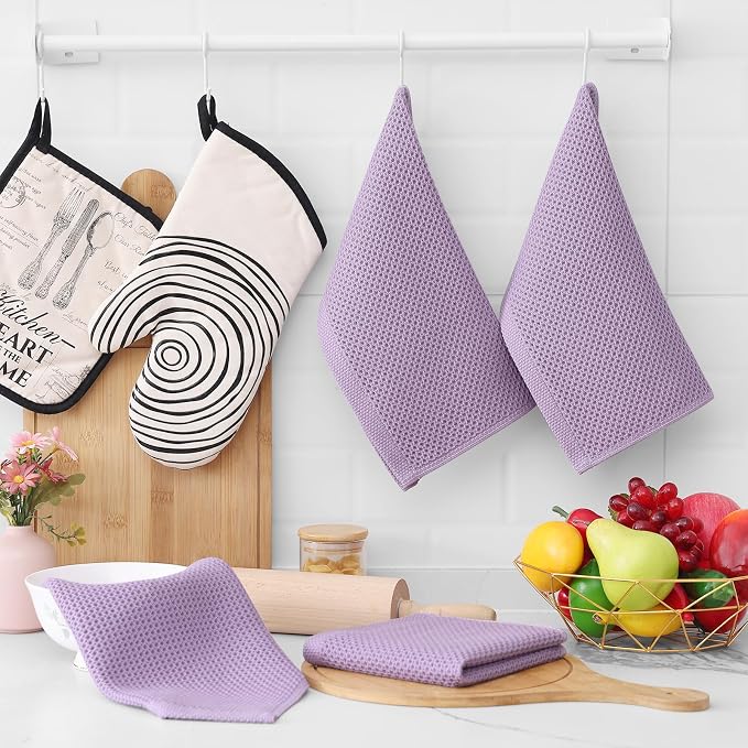 Homaxy 100% Cotton Waffle Weave Kitchen Dish Cloths 6-Pack, Lavender | 12 x 12 - Image 6