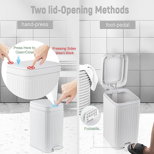 Small Bathroom Trash Can with Lid, 1.9 Gallon Slim Soft Close Step, Kitchen & - Image 3