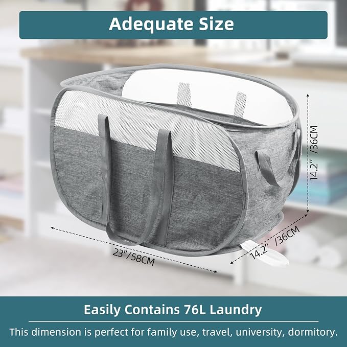 2 Pcs Collapsible Laundry Baskets, Tear Proof Pop Up Hamper - Image 3