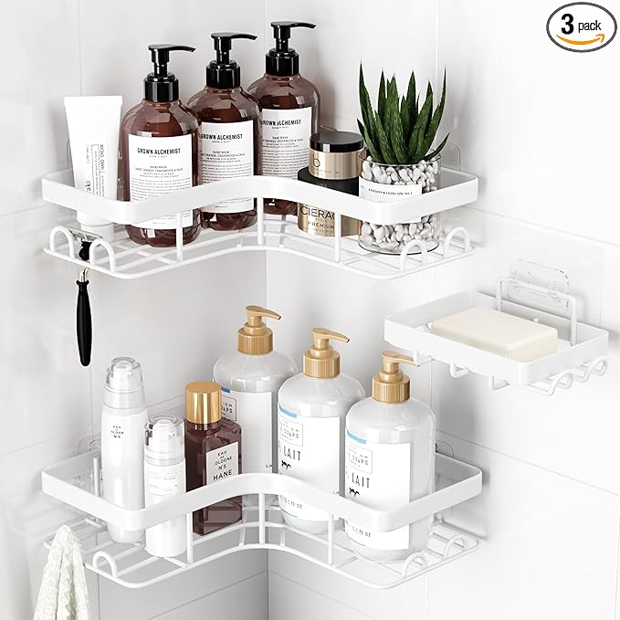 Sakugi Corner Shower Caddy, Soap Holder & Hooks by Sakugi