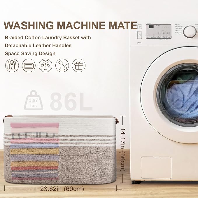 86L Large Woven Laundry Basket Hamper - Image 7