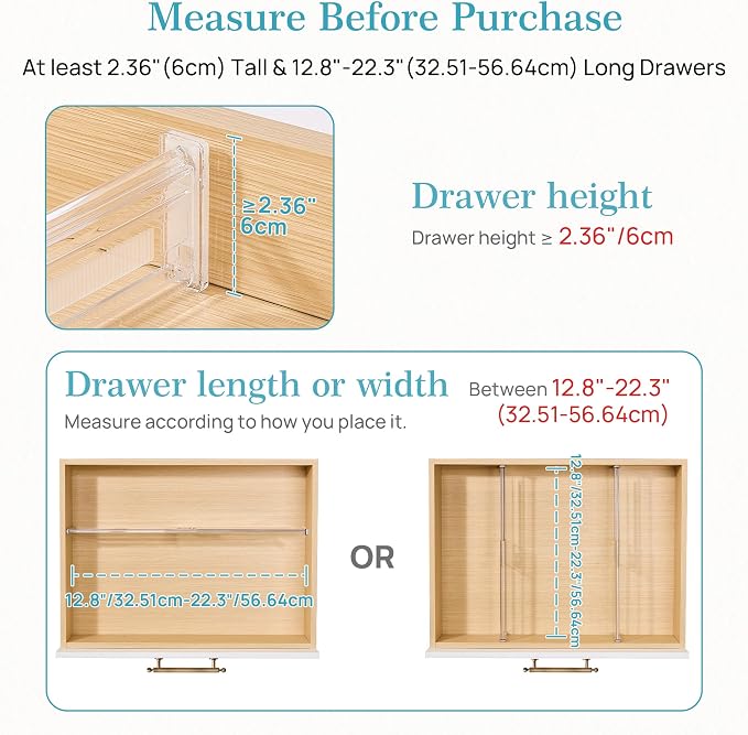 Vtopmart 2.36" Short Upgrade Drawer Dividers 12.8"-22.3" Expandable 4 Pack | - Image 2
