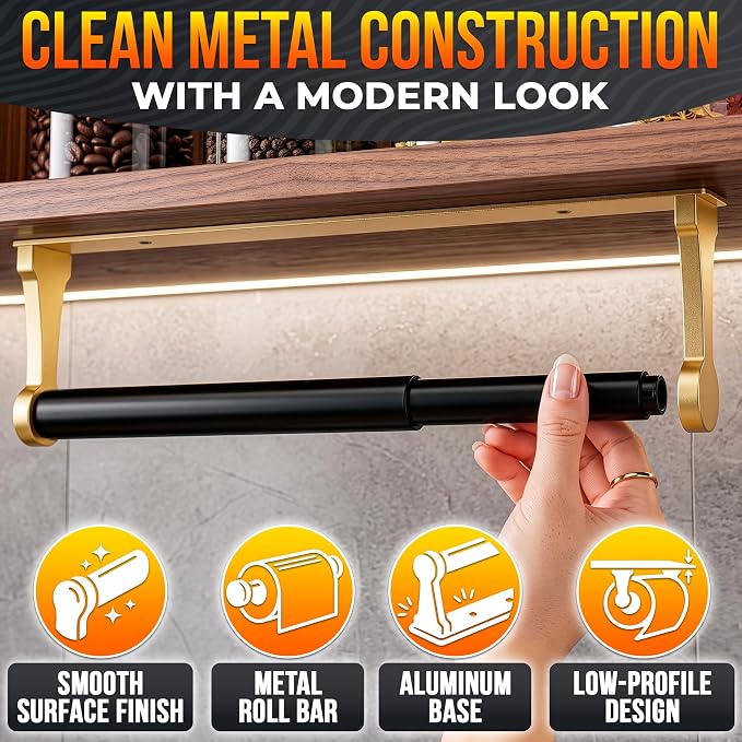 Gold Paper Towel Holder Under Cabinet, Space-Saving - Image 3