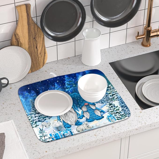 Winter Blue Gnome Dish Drying Mat - Image 6