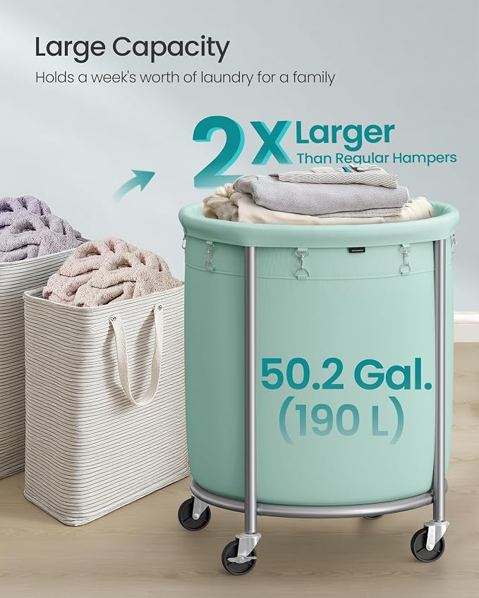SONGMICS Laundry Basket, Rolling Steel Frame - Image 3