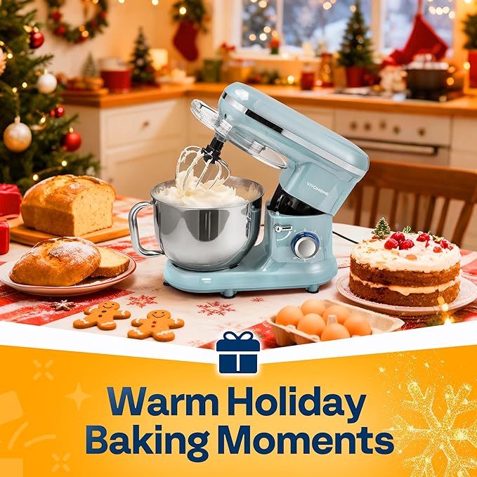 VIVOHOME Stand Mixer, 660W 10 Speed 6 Quart Tilt-Head Kitchen Electric Food Mixer with Beater, Dough Hook, Wire Whip and Egg Separator, Blue