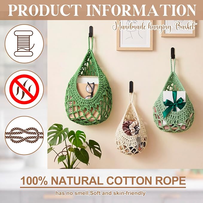 Honeydak 3 Hanging Baskets, Spring Color, Cotton Rope - Image 3