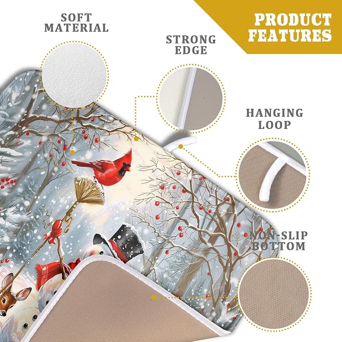 Winter Snowman Dish Drying Mat for Kitchen Counter Red Bird Berry Dishes - Image 4