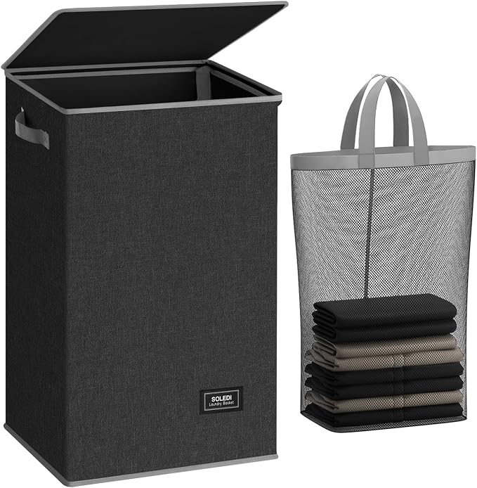 SOLEDI 90L Laundry Hamper with Lid, Large Collapsible Laundry Basket | Sturdy by SOLEDI