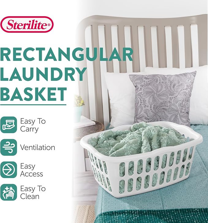 Sterilite Rectangular Laundry Basket, Plastic Clothes Hamper - Image 3