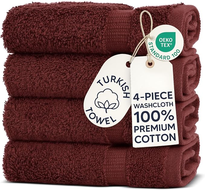 Chakir Turkish Linens 100% Cotton 4-Pack Washcloths 13x13, Cranberry | Premium by ChakirTurkishLinens