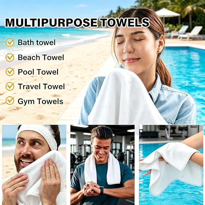White Dual-Sided Microfiber Bath Towel, 2 Pack 48"x24" Ultra Absorbent Quick - Image 8