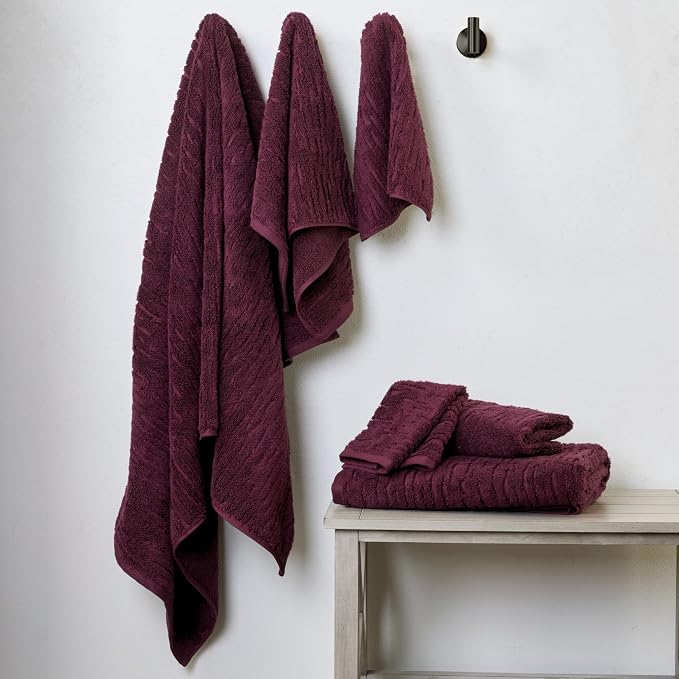 SKL Home CloudSoft Bath Towel Set, 100% Cotton Luxury, Bordeaux | 2 Bath towels - Image 3